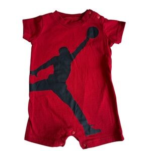 Air Jordan Red Infant Romper with Black Logo Design size 0-3M